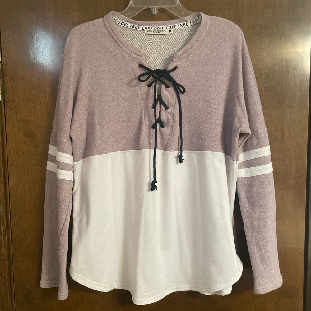 Women's Lavender and White Lace-Up Top